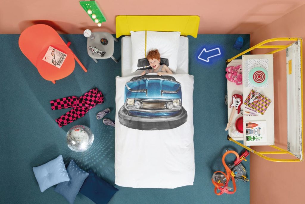 Kinderdekbedovertrek SNURK Bumper Car, beddengoed jongens, snurk dekbedovertrek