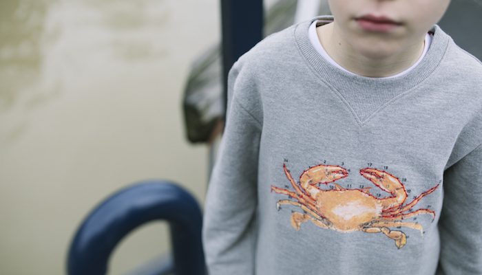 TheHarbourKids_28, the harbour kids, jongenssweater, grijze sweater, krab print, afbeelding krab, stoere jongen, jongenskleding