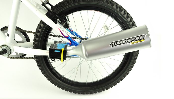 Turbospoke, fietsaccessoire voor stoere jongens, turbospoke uitlaatsysteem