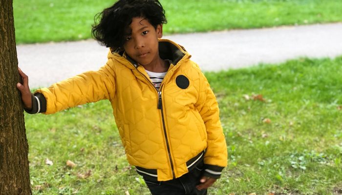 gele jongens jas, gele jongensjas, gele kinderjas, gele winterjas jongen