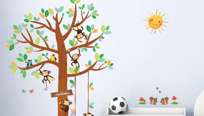 muurstickers aapjes, decowall muurstickers, muursticker-boom-aapjes