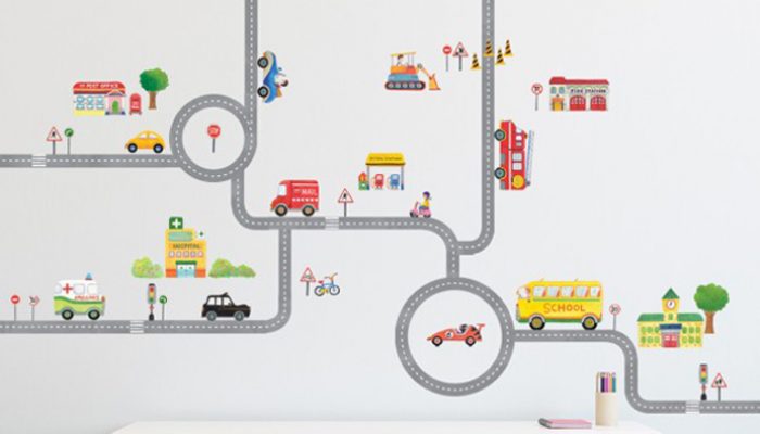road_and_cars_xl, muursticker autoweg, muursticker road and cars decowall, muursticker jongenskamer, leuke jongens muurstickers