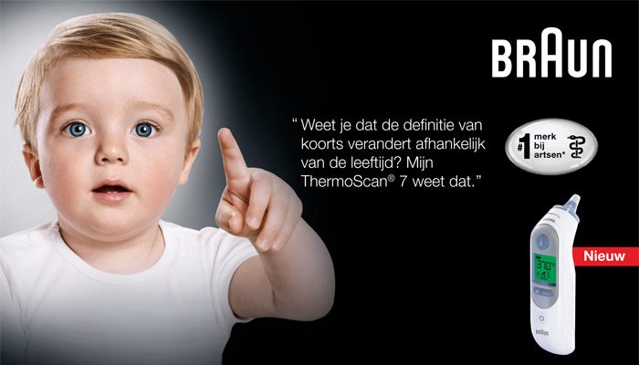 voorhoofdthermometer braun, thermometer van braun